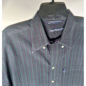 Nautica Shirt Mens XL Green Plaid Button‎ Down Long Sleeve Shirt